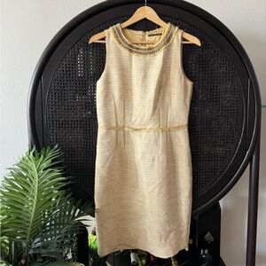 Elie Tahari Yellow Gold Textured Tweed Sheath Dress